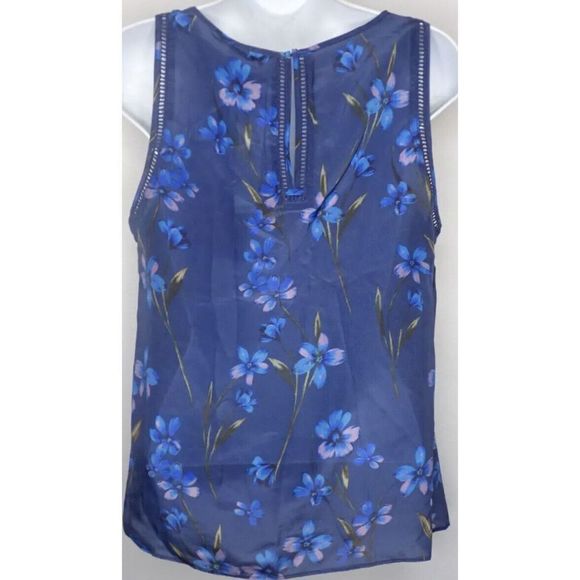 GREYLIN Sleeveless Women Sz L Stitch Fix Silk Blouse Blue Floral Anthropology$88 - Picture 4 of 9